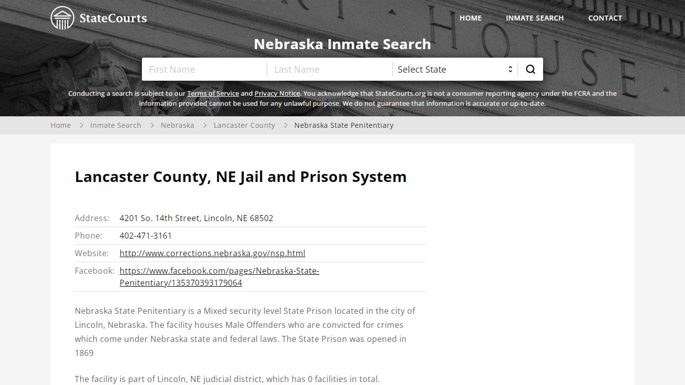 Nebraska State Penitentiary Inmate Records Search ...